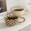 A 300ml ceramic retro couple checkerboard grid small capacity milk white wind mug coffee cups - Image 6
