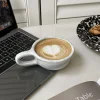 A 300ml ceramic retro couple checkerboard grid small capacity milk white wind mug coffee cups - Image 3
