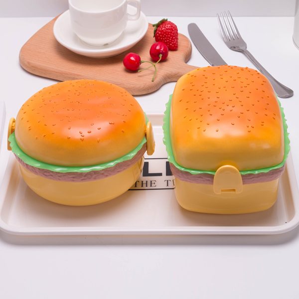 Cute Hamburger Three-Layer Portable Lunch Box Student Lunch Box Fruit Box Cartoon Children's Lunch Box Can Be Heated - Image 2