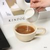 A 300ml ceramic retro couple checkerboard grid small capacity milk white wind mug coffee cups - Image 5